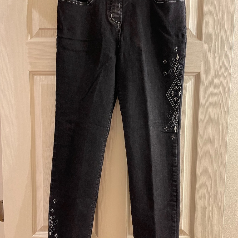 Allison Daley Black Embroidered Straight Leg Jeans 10
